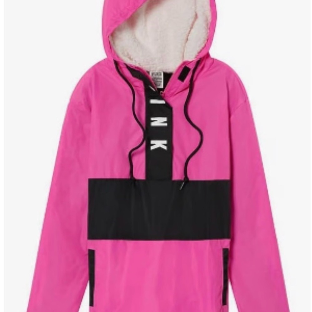PINK Victoria's Pink and Black Secret Windbreaker Hooded Jacket